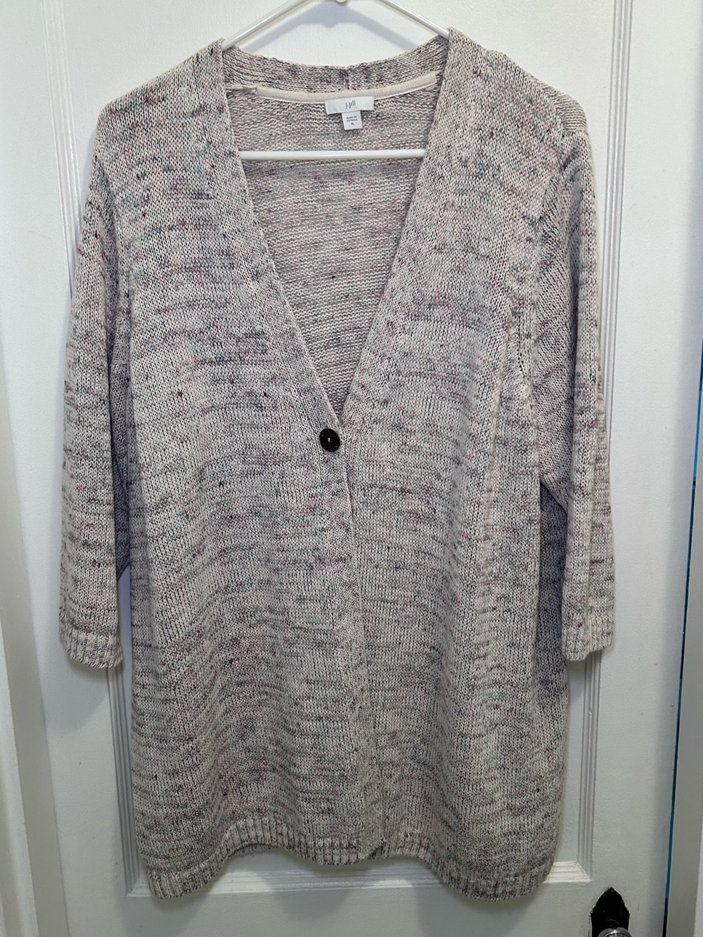 J. Jill Beige Knit V-Neck 3/4 Sleeve Speckled Cardigan Sweater Women’s XL